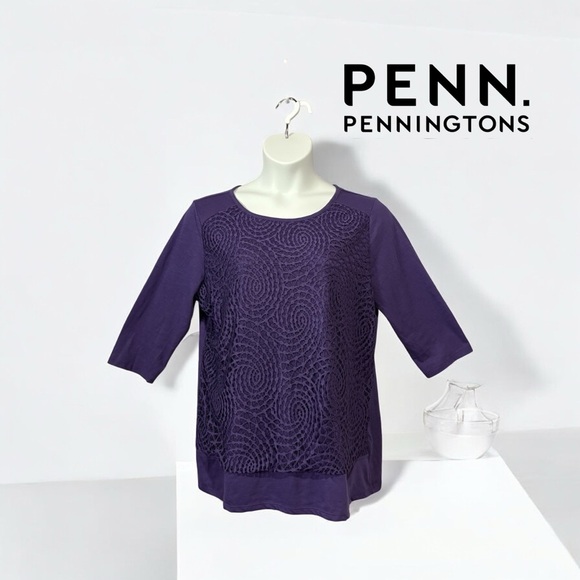 Penningtons, Purple Lace Front Top, Plus Size X - Picture 1 of 8